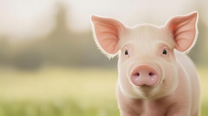 Fototapeta premium Adorable Piglet Isolated Against Soft Focus Background Ideal For Farm Themes and Agricultural Design Concepts, Capturing Nature's Innocence in Gentle Pastel Tones for Creative Use in Design