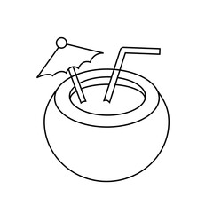 Coconut with straw illustration drawing vector