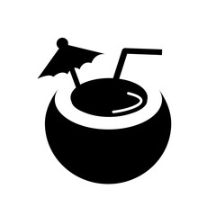 Coconut with straw illustration drawing vector