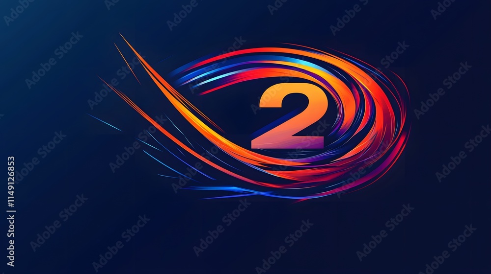Poster abstract number two swirling colorful lines design