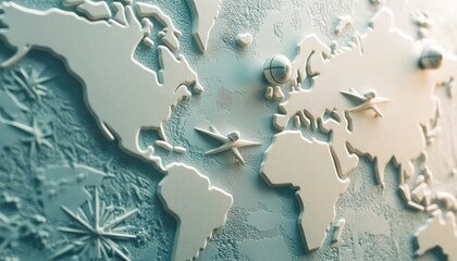 Embossed Patterns with Travel-Themed Icons: Planes, Globes, and Adventure Motifs