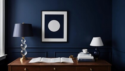 Modern Desk Setup With Lamps Books And Abstract Art