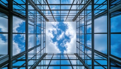 Modern Architecture: A Glass Cube Reflecting the Sky