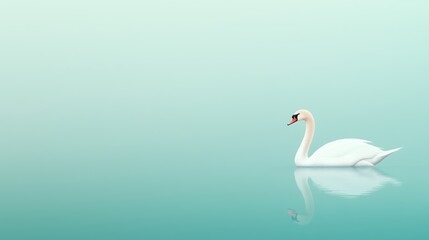 Obraz premium Graceful Swan Gliding Across Tranquil Water with Stunning Reflection in Serene Minimalist Scene Perfect for Nature and Relaxation Themes