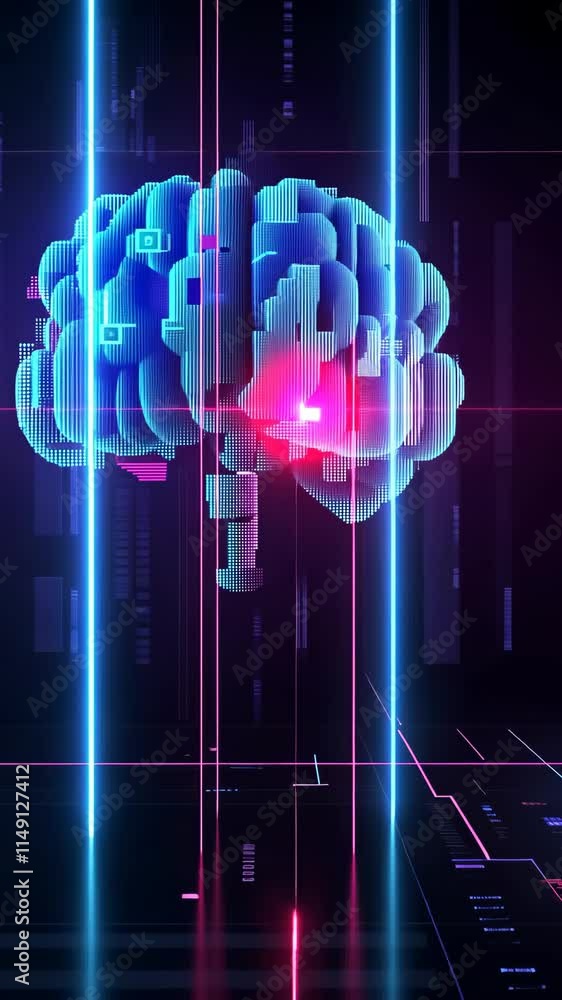 Poster digital representation of a futuristic brain with neon light effects in a virtual environment