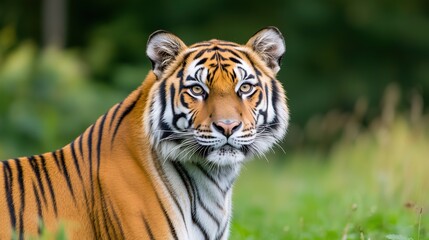 Obraz premium Majestic Bengal Tiger Closeup in Natural Habitat Captured on Safari in Siberia Showcasing Striking Patterns and Intense Gaze at Wildlife Conservation Park