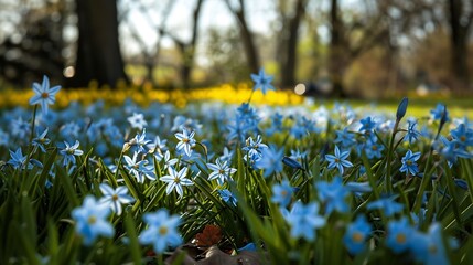 Obraz premium Serene Spring Meadow: A Symphony of Blue Flowers