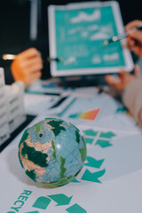 Carbon offset price report CO2 emission. Future growth Net zero waste in ESG ethical SME office...