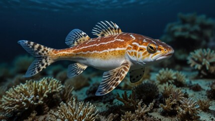 Fototapeta premium Orange and white fish swimming near coral reef.