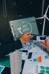 Carbon offset price report CO2 emission. Future growth Net zero waste in ESG ethical SME office...