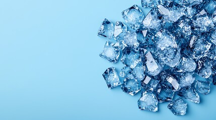 Sparkling Ice Cubes Scattered on Blue Background