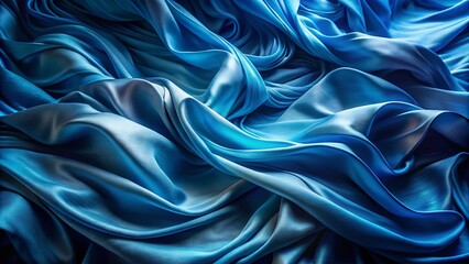 Fototapeta premium Long Exposure Blue Fabric Drape, Abstract Texture, Soft Light, Wrinkled Textile, Deep Blue Background