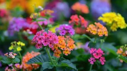 Obraz premium Vibrant Lantana Flowers in a Garden
