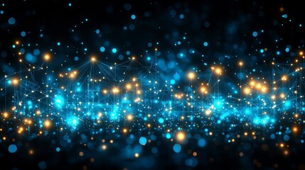 Obraz premium A futuristic abstract background with a 3D mesh of lines and geometric shapes, visually representing the convergence of technology, science, and digital innovation.