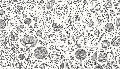 Whimsical Doodle Pattern Featuring Various Shapes and Designs
