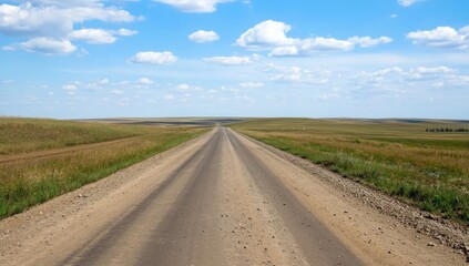 Fototapeta premium Prairie Road Trip: Endless Horizon on a Sunny Day
