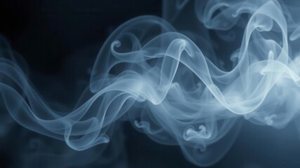 Abstract swirls of white smoke floating on a black background, soft, flowing, energy