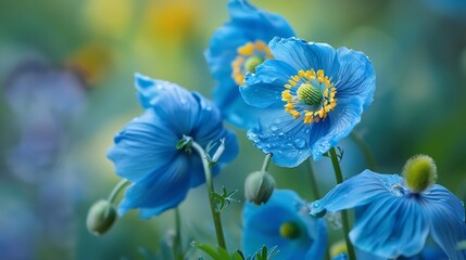 Stunning Blue Poppies in a Garden