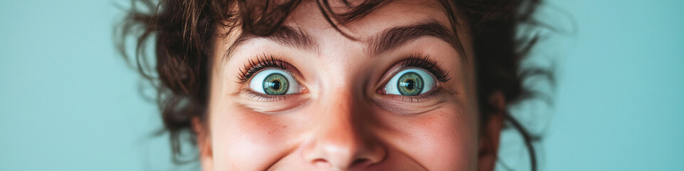 Close-up portrait of surprised young woman showing excitement and astonishment