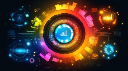 Obraz premium Futuristic abstract digital technology background emphasizing big data, artificial intelligence, machine learning, IoT, and neural networks, creating a sci-fi atmosphere of innovation.