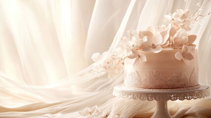 Elegant wedding cake with sugar flowers.