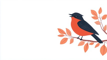 Colorful Bird Singing on Branch with Open Wings in Minimalist Illustration Design for Nature and Wildlife Themes