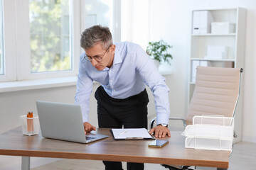 Middle aged man working with laptop in office