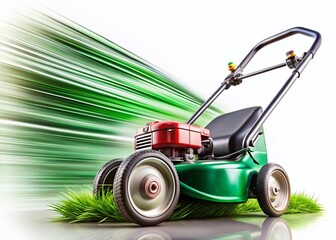 Fototapeta premium Long Exposure Photo of a Lawn Mower Isolated on White Background