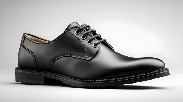 A sleek black dress shoe designed for formal occasions and professional settings.