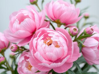 Obraz premium Pink peony flowers in full bloom, creating a beautiful and delicate background, blooming, spring, pink
