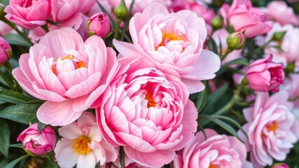 Fototapeta premium Pink peony flowers in full bloom creating a beautiful and lush background, vibrant, flowers
