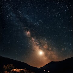 Obraz premium Artistic Night Sky Shot Featuring a Stunning Array of Stars Illuminating the Dark Canvas of the Universe with Subtle Hues and Distant Galaxies Visible in View