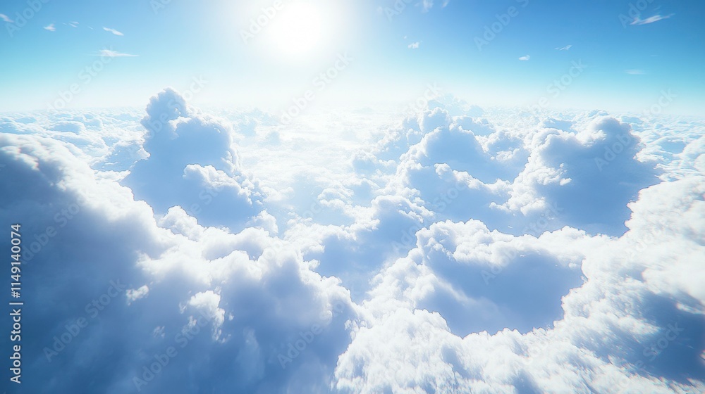 Wall mural softly blurred blue sky with white clouds, creating an open and peaceful background with plenty of c