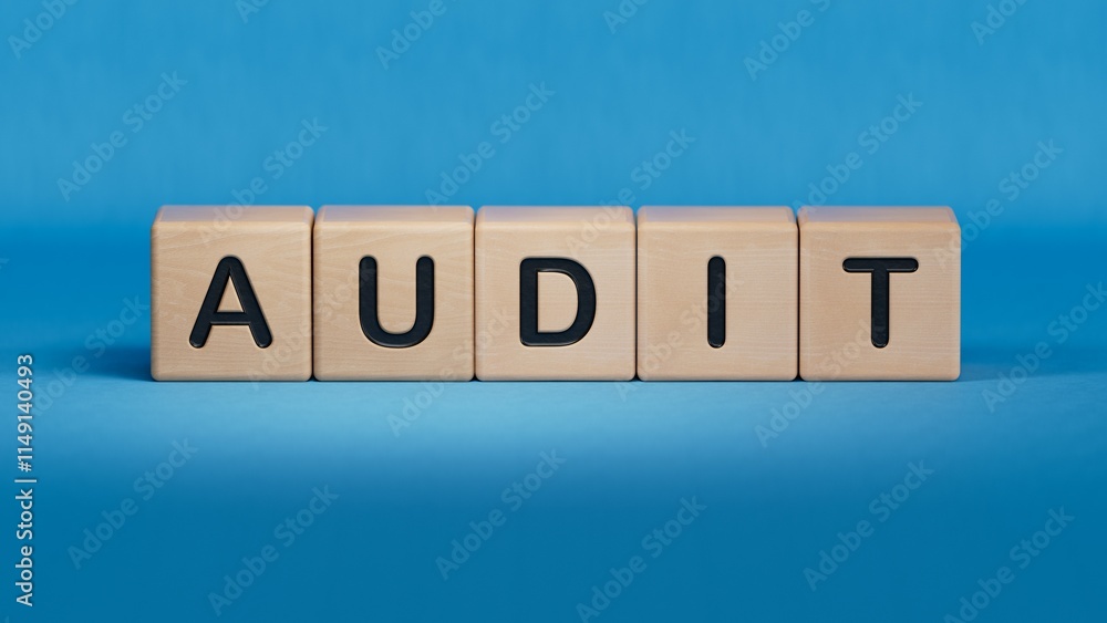 Poster wooden cube block with audit business word.close up of wooden elements,business concept.3d rendering