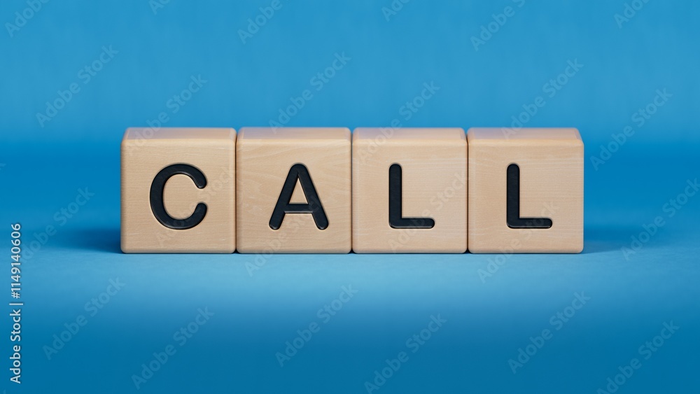 Poster wooden cube block with call business word.close up of wooden elements,business concept.3d rendering 