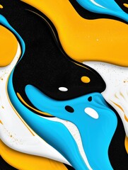 Obraz premium Playful abstract composition with wavy shapes in blue, yellow, black, and white