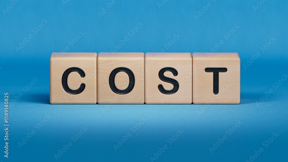 Poster wooden cube block with cost business word.close up of wooden elements,business concept.3d rendering 