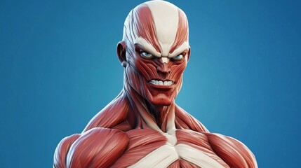 A muscular humanoid figure with exaggerated anatomy and a fierce expression.
