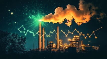 Fototapeta premium Growing Green Energy Emissions in Industrial Landscape