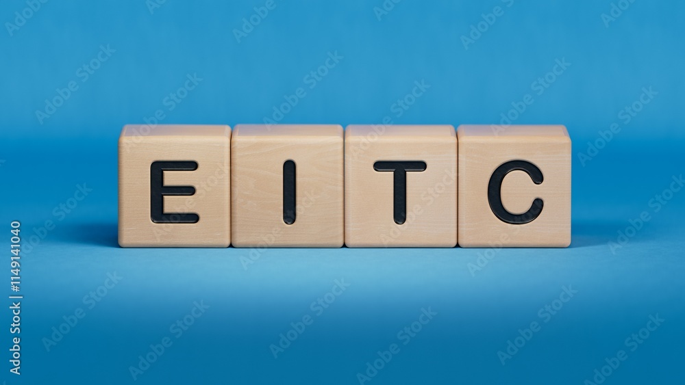 Poster wooden cube block with eitc business word.close up of wooden elements,business concept.3d rendering 