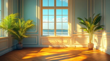 A 3D-rendered wooden podium with soft, flowing leaf shadows, offering a stylish and serene space for displaying products, bringing a fresh, natural touch to promotional visuals.