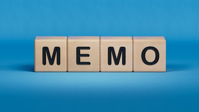 Naklejki wooden cube block with MEMO business word.close up of wooden elements,Business Concept.3D rendering on blue background.