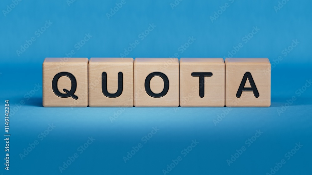Poster wooden cube block with quota business word.close up of wooden elements,business concept.3d rendering