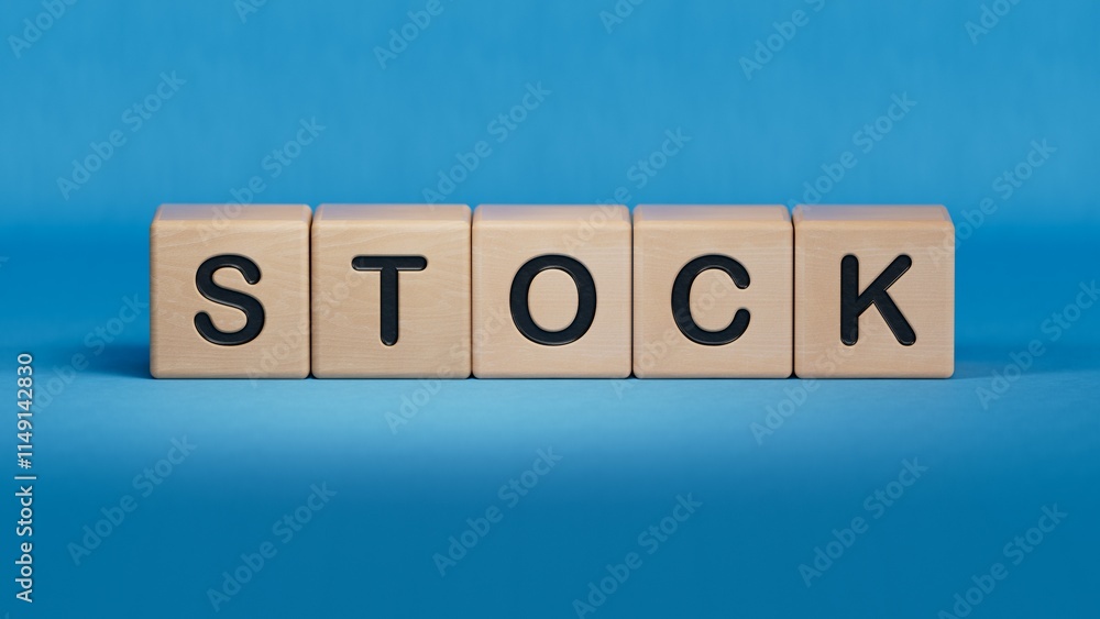 Poster wooden cube block with stock business word.close up of wooden elements,business concept.3d rendering