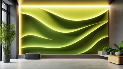 Serene Green Wave Wall Art in Modern Interior