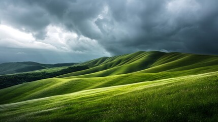 Obraz premium Serene Green Hills Under a Dramatic Sky