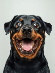 Obraz premium Happy laughing Rottweiler Dog looking at Camera
