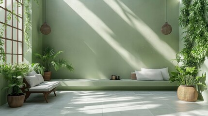 Soft mint-green tropical background with palm tree shadows, designed for mockups or product presentations, providing a fresh and inviting vibe for any creative display.