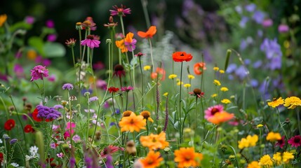 Naklejka premium Vibrant Wildflower Meadow in Summer Bloom
