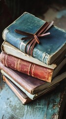 Stack of Vintage Books in Warm Light